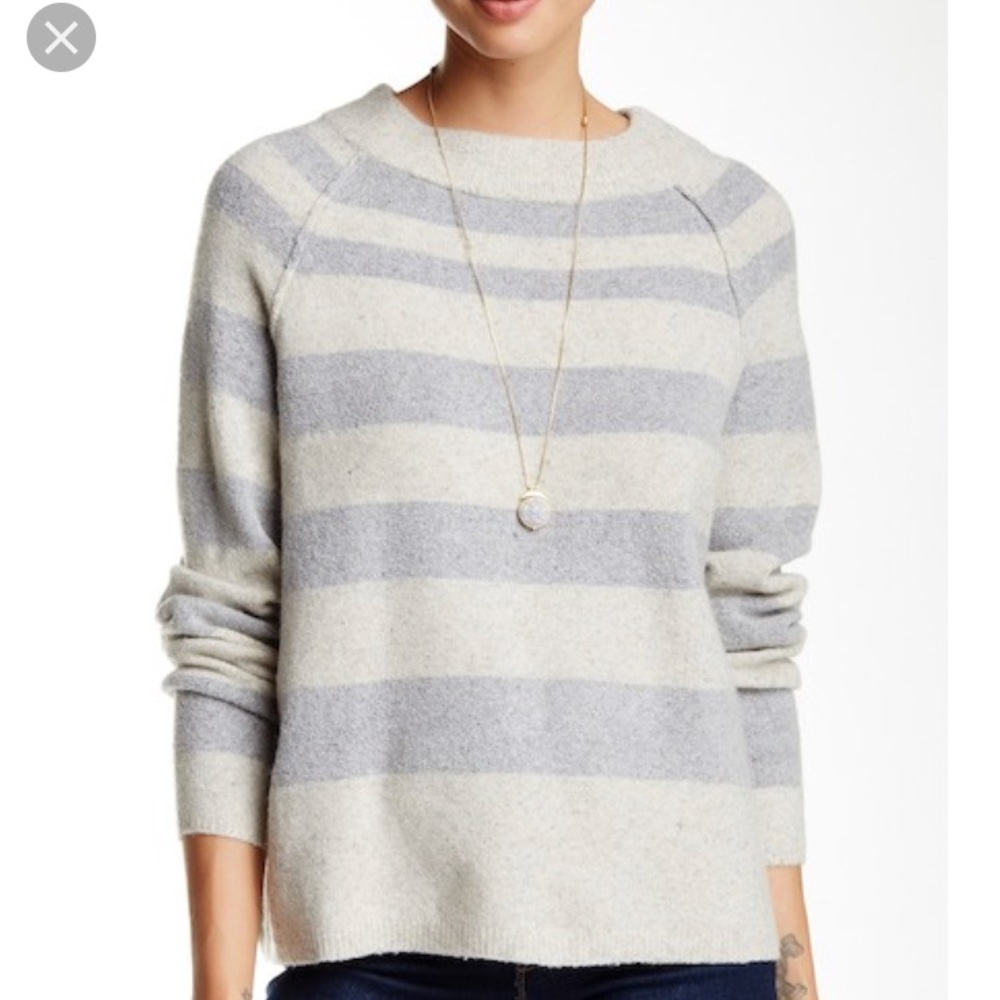 Free People Striped Crewneck Sweater in Light Gray and Cream